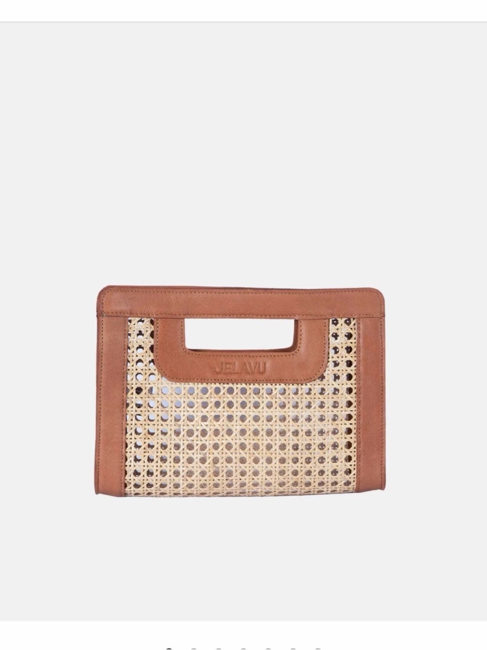 Jelavu Brown Leather & Woven Rattan Clutch Wristlet